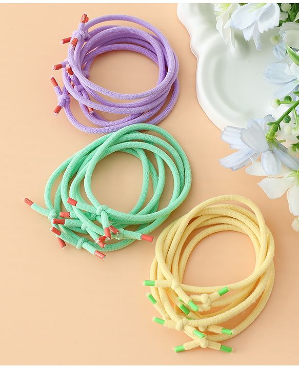 Babyhug Hair Rubber Bands Green/Light Yellow/Purple Free Size Girl