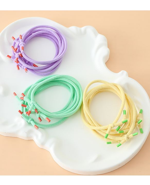 Babyhug Hair Rubber Bands Green/Light Yellow/Purple Free Size Girl