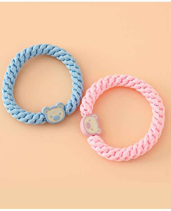 Babyhug Free Size Hair Rubber Bands With Bear Charm Applique Pack of 4 - Pink & Blue
