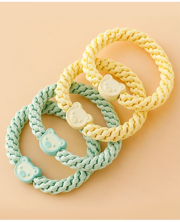 Babyhug Free Size Hair Rubber Bands With Bear Charm Applique Pack of 4 - Pink & Blue