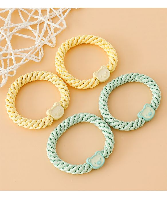 Babyhug Free Size Hair Rubber Bands With Bear Charm Applique Pack of 4 - Pink & Blue