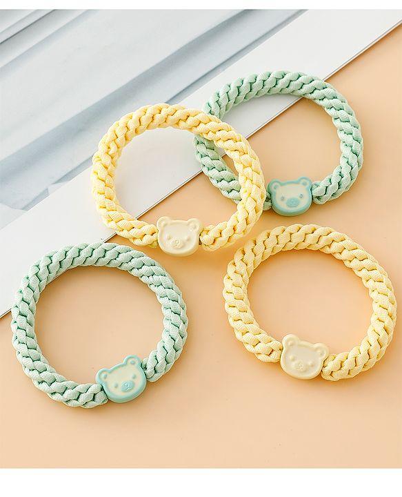 Babyhug Free Size Hair Rubber Bands With Bear Charm Applique Pack of 4 - Pink & Blue