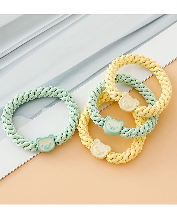 Babyhug Free Size Hair Rubber Bands With Bear Charm Applique Pack of 4 - Pink & Blue