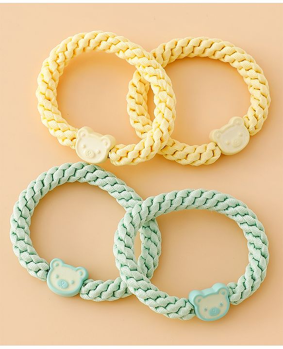 Babyhug Free Size Hair Rubber Bands With Bear Charm Applique Pack of 4 - Pink & Blue