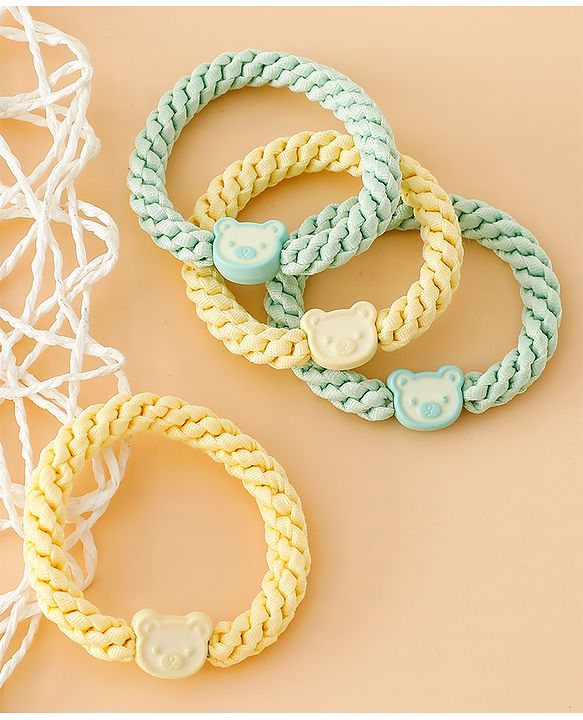 Babyhug Free Size Hair Rubber Bands With Bear Charm Applique Pack of 4 - Pink & Blue
