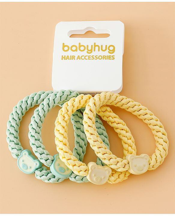 Babyhug Free Size Hair Rubber Bands With Bear Charm Applique Pack of 4 - Pink & Blue