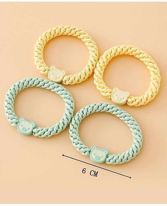 Babyhug Free Size Hair Rubber Bands With Bear Charm Applique Pack of 4 - Pink & Blue