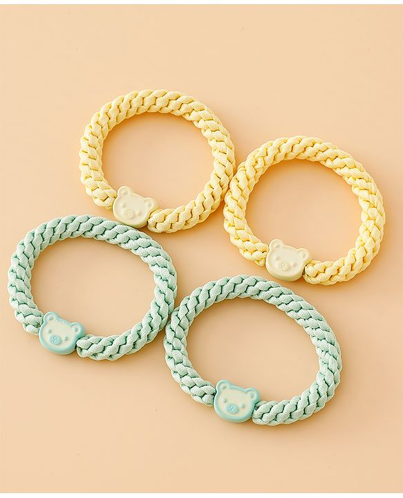 Babyhug Free Size Hair Rubber Bands With Bear Charm Applique Pack of 4 - Pink & Blue
