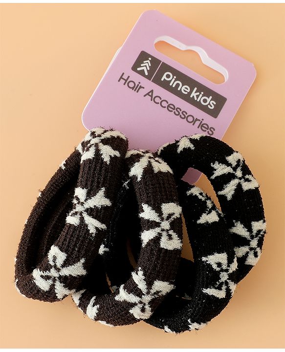 Pine Kids Free Size Hair Rubber Bands Pack of 4 - Black & Khaki