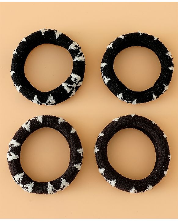 Pine Kids Free Size Hair Rubber Bands Pack of 4 - Black & Khaki