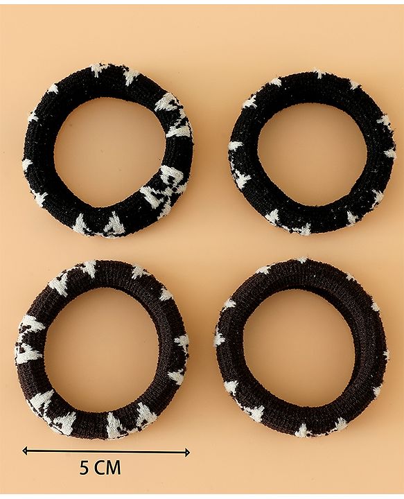 Pine Kids Free Size Hair Rubber Bands Pack of 4 - Black & Khaki