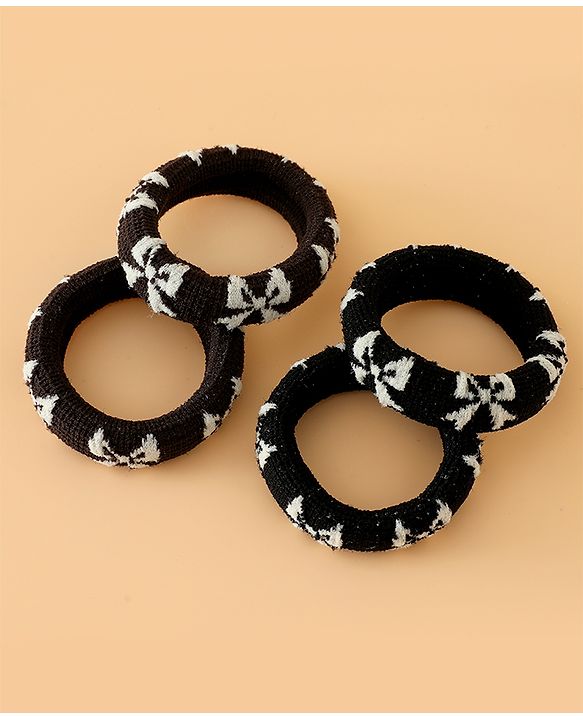 Pine Kids Free Size Hair Rubber Bands Pack of 4 - Black & Khaki