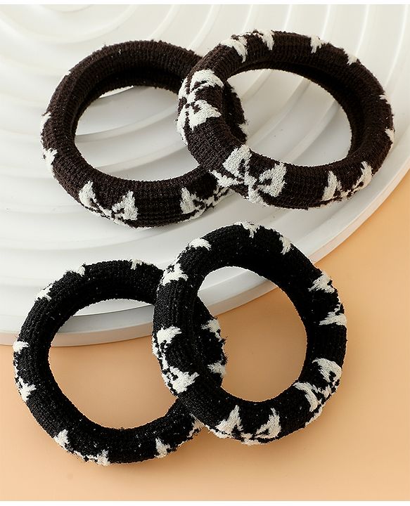 Pine Kids Free Size Hair Rubber Bands Pack of 4 - Black & Khaki