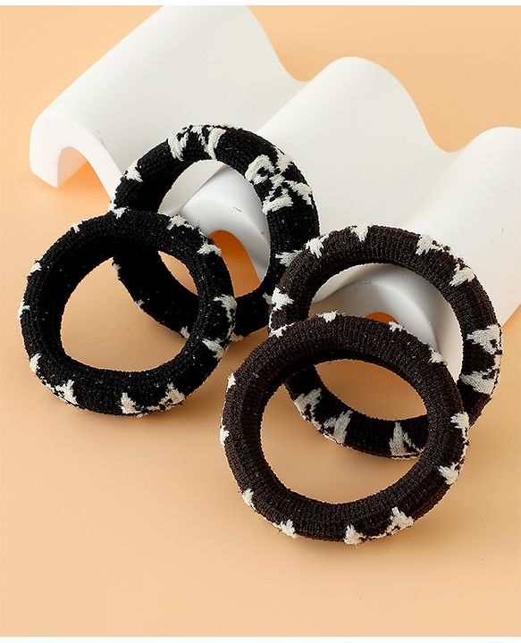 Pine Kids Free Size Hair Rubber Bands Pack of 4 - Black & Khaki