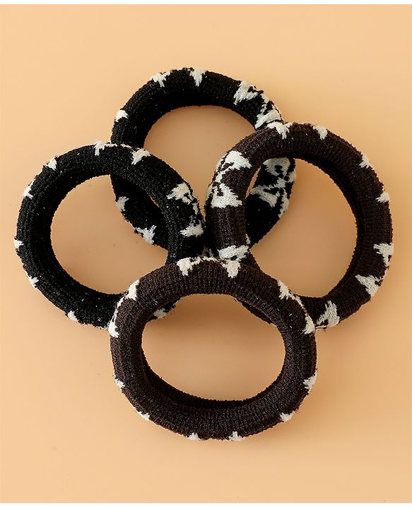 Pine Kids Free Size Hair Rubber Bands Pack of 4 - Black & Khaki