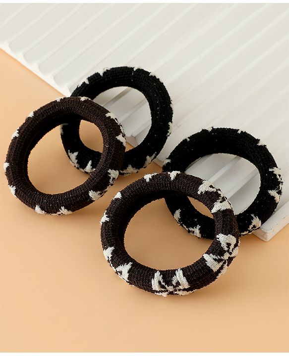 Pine Kids Free Size Hair Rubber Bands Pack of 4 - Black & Khaki