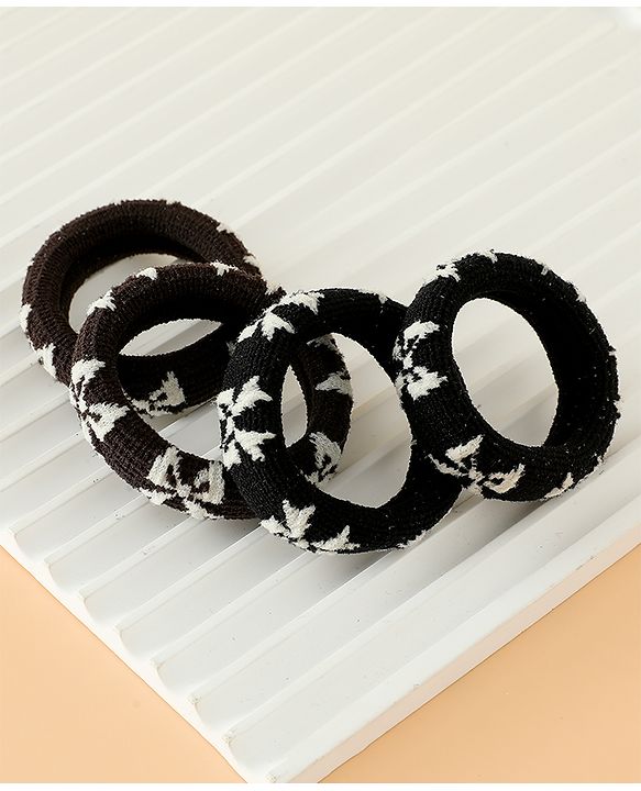 Pine Kids Free Size Hair Rubber Bands Pack of 4 - Black & Khaki