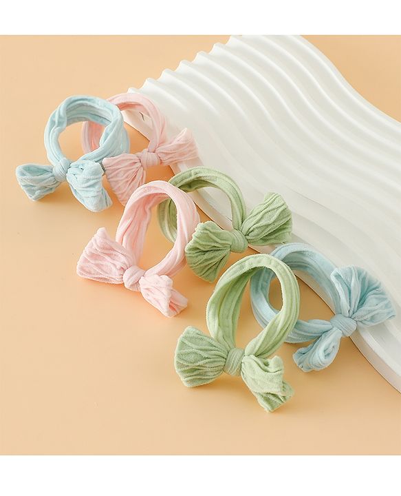 Pine Kids Free Size Hair Rubber Bands With Bow Applique Pack of 6 - Multicolor