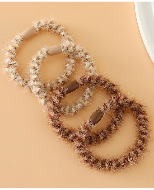 Pine Kids Free Size Stretchable Hair Rubber Bands Set for Girls for Everyday Hairstyles - Khaki & Brown