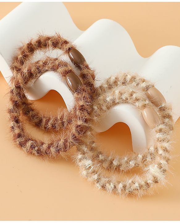 Pine Kids Free Size Stretchable Hair Rubber Bands Set for Girls for Everyday Hairstyles - Khaki & Brown