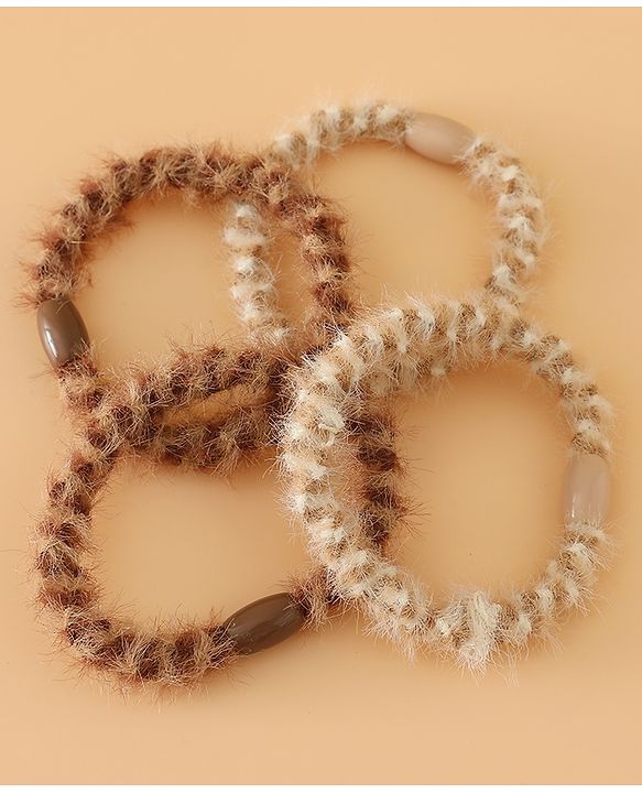 Pine Kids Free Size Stretchable Hair Rubber Bands Set for Girls for Everyday Hairstyles - Khaki & Brown