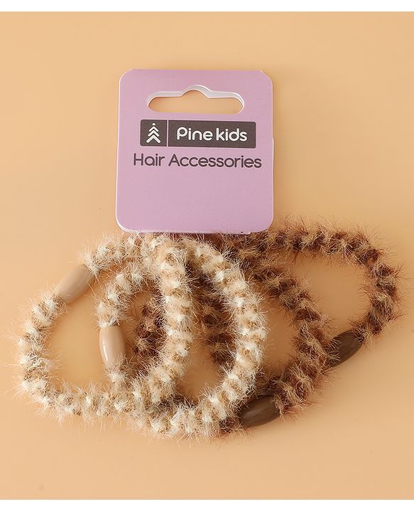 Pine Kids Free Size Stretchable Hair Rubber Bands Set for Girls for Everyday Hairstyles - Khaki & Brown