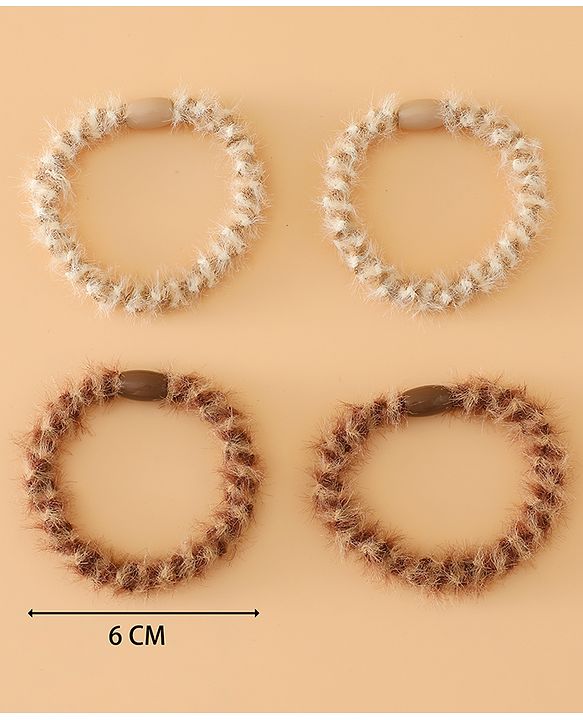 Pine Kids Free Size Stretchable Hair Rubber Bands Set for Girls for Everyday Hairstyles - Khaki & Brown