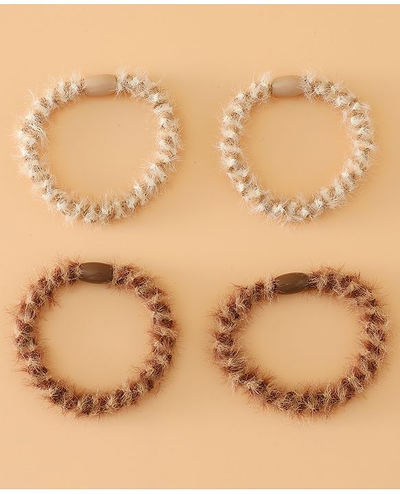 Pine Kids Free Size Stretchable Hair Rubber Bands Set for Girls for Everyday Hairstyles - Khaki & Brown