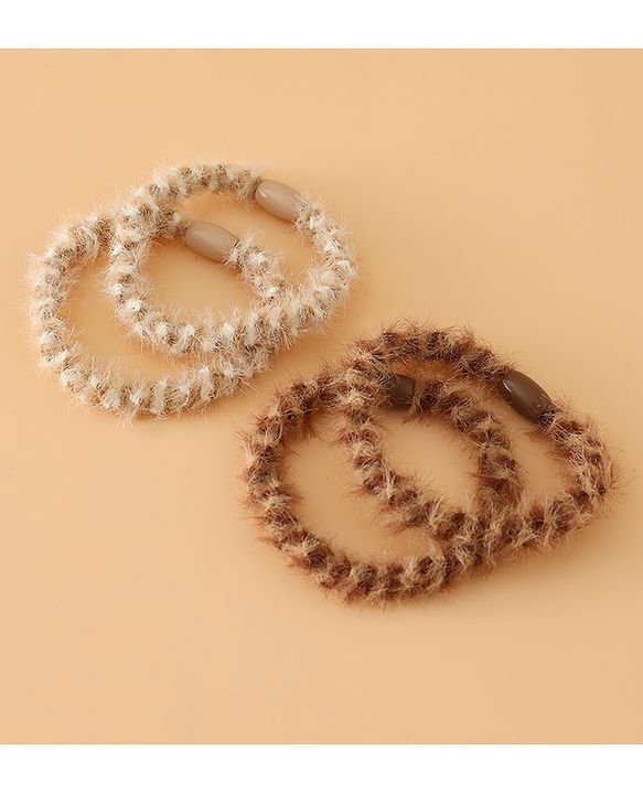 Pine Kids Free Size Stretchable Hair Rubber Bands Set for Girls for Everyday Hairstyles - Khaki & Brown