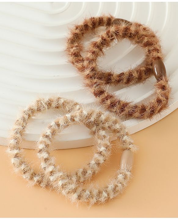 Pine Kids Free Size Stretchable Hair Rubber Bands Set for Girls for Everyday Hairstyles - Khaki & Brown