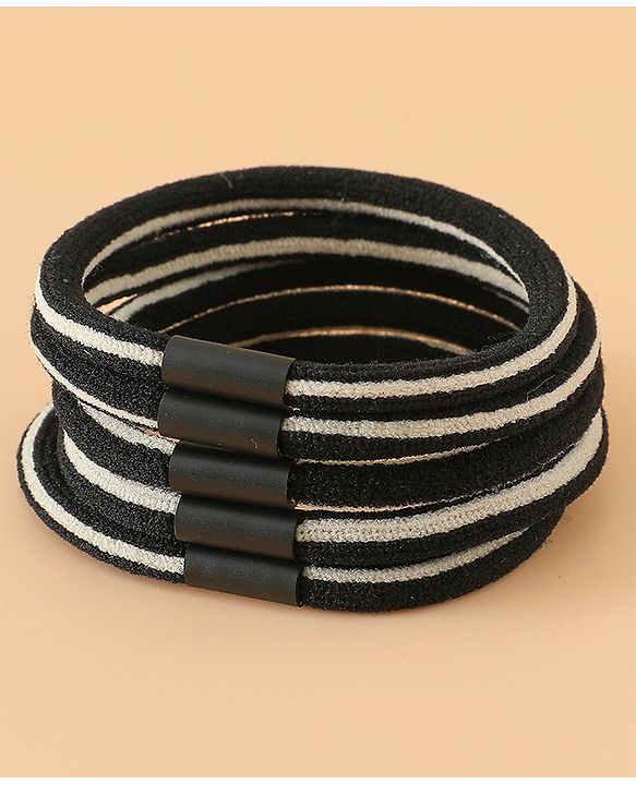 Pine Kids Free Size Hair Rubber Bands Pack of 5 - Black