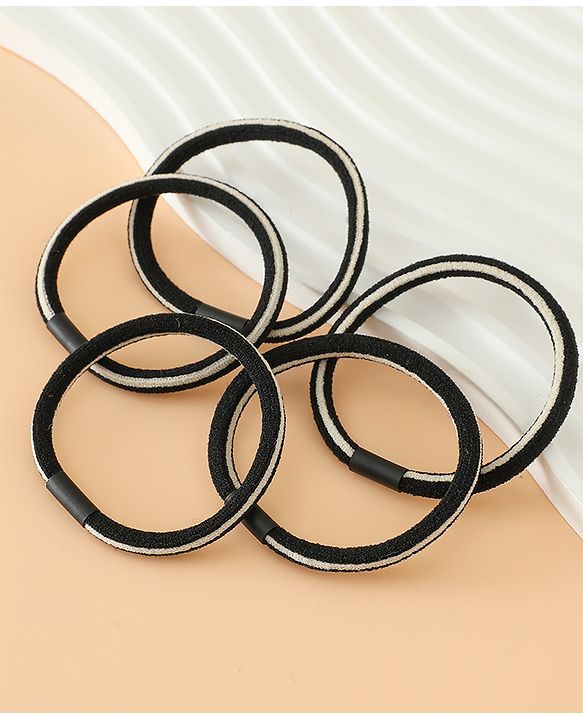 Pine Kids Free Size Hair Rubber Bands Pack of 5 - Black
