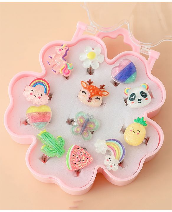 Babyhug Finger Ring Pack of 12 Multicolor Free Size Girl - Pink