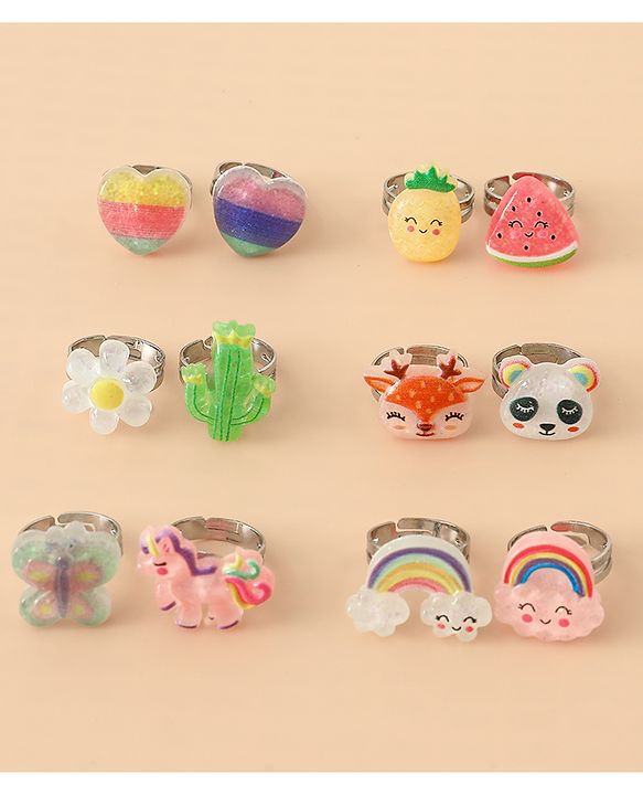 Babyhug Finger Ring Pack of 12 Multicolor Free Size Girl - Pink