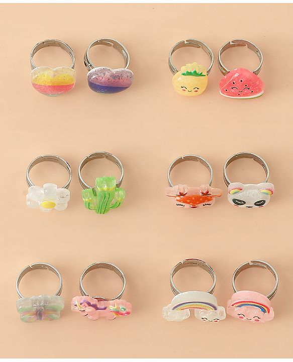 Babyhug Finger Ring Pack of 12 Multicolor Free Size Girl - Pink