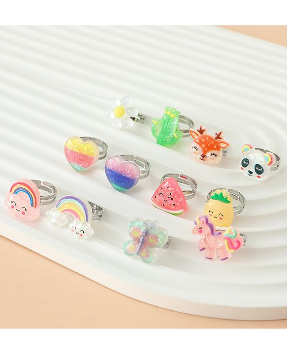 Babyhug Finger Ring Pack of 12 Multicolor Free Size Girl - Pink