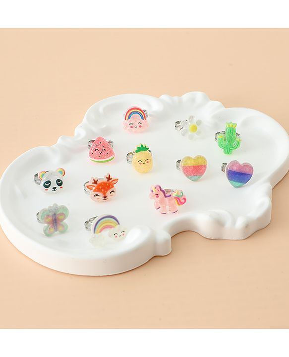 Babyhug Finger Ring Pack of 12 Multicolor Free Size Girl - Pink
