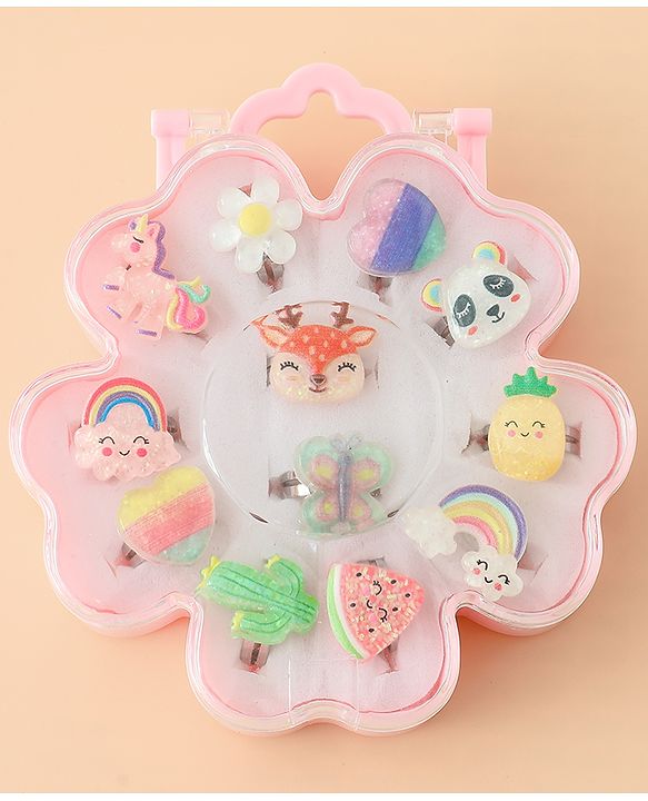Babyhug Finger Ring Pack of 12 Multicolor Free Size Girl - Pink