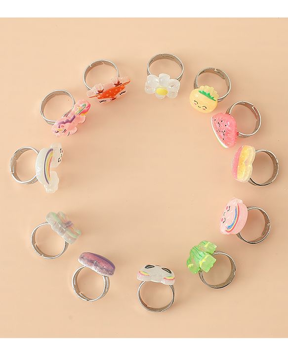 Babyhug Finger Ring Pack of 12 Multicolor Free Size Girl - Pink