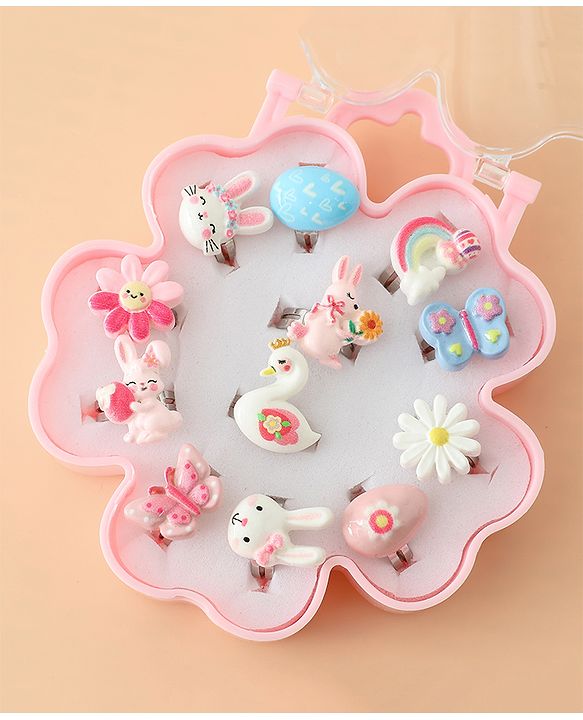 Babyhug Finger Ring pack of 12 Multicolor Free Size Girl - Pink & White