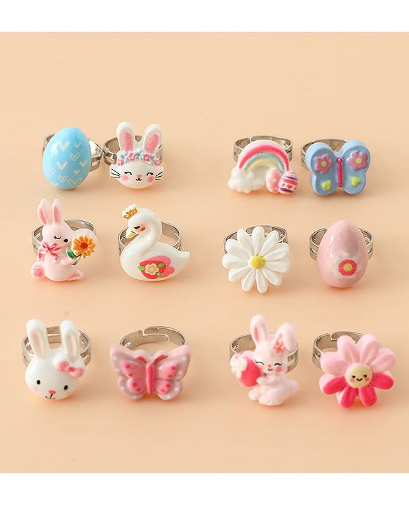 Babyhug Finger Ring pack of 12 Multicolor Free Size Girl - Pink & White