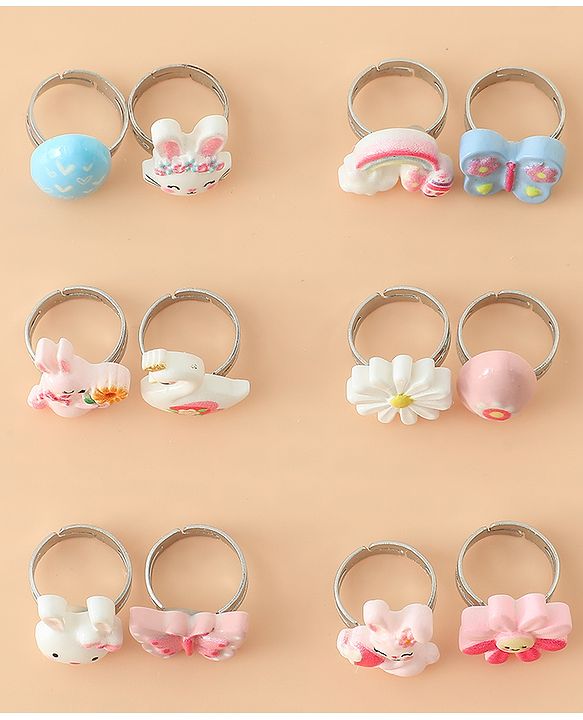 Babyhug Finger Ring pack of 12 Multicolor Free Size Girl - Pink & White