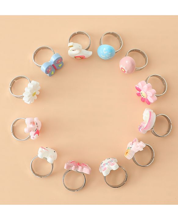 Babyhug Finger Ring pack of 12 Multicolor Free Size Girl - Pink & White
