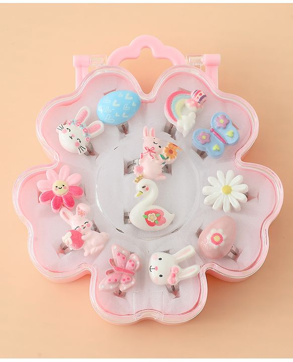 Babyhug Finger Ring pack of 12 Multicolor Free Size Girl - Pink & White
