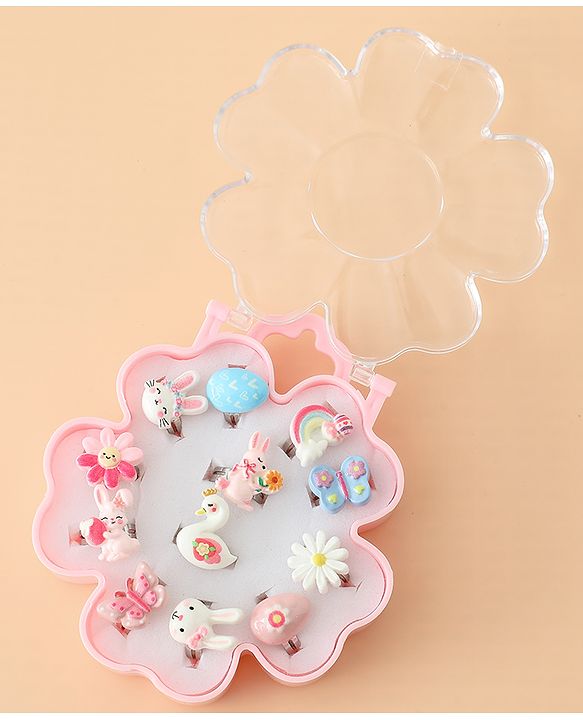 Babyhug Finger Ring pack of 12 Multicolor Free Size Girl - Pink & White