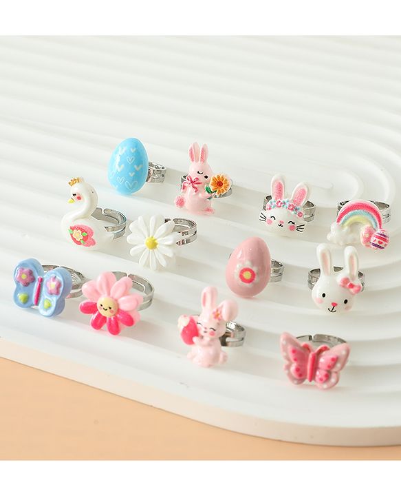 Babyhug Finger Ring pack of 12 Multicolor Free Size Girl - Pink & White