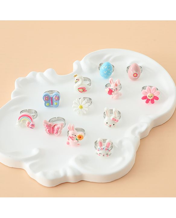 Babyhug Finger Ring pack of 12 Multicolor Free Size Girl - Pink & White