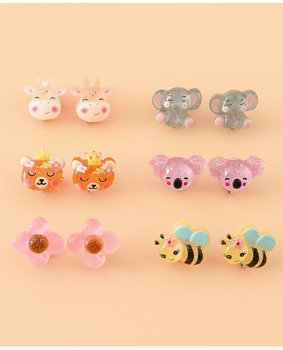 Babyhug Earrings Multicolor Free Size Girl Pair of 6 - Pink & Puprle