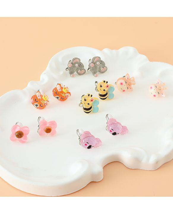 Babyhug Earrings Multicolor Free Size Girl Pair of 6 - Pink & Puprle