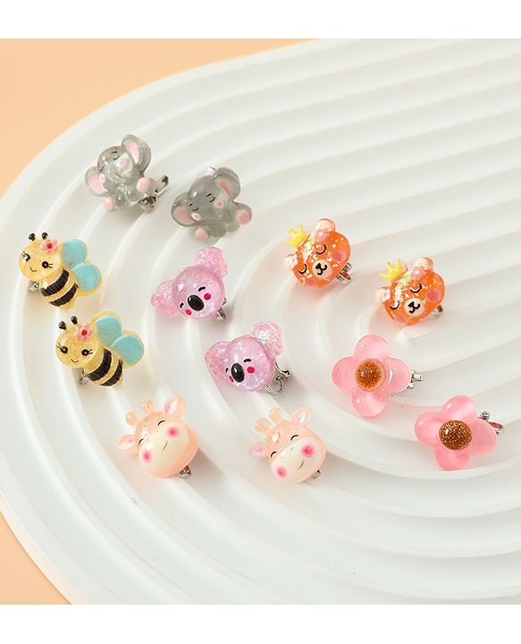 Babyhug Earrings Multicolor Free Size Girl Pair of 6 - Pink & Puprle